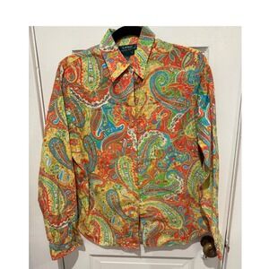 Lauren Ralph Lauren Women Paisley Print Button Down Long Sleeve Shirt M